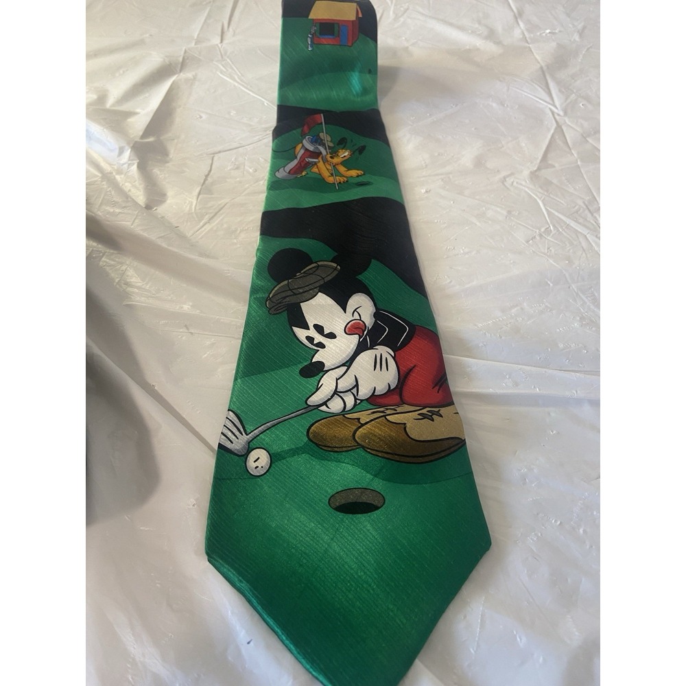 Mickey Unlimited Mickey Mouse Golfing With Pluto As Cadie 100% Silk‎ Tie- Clean